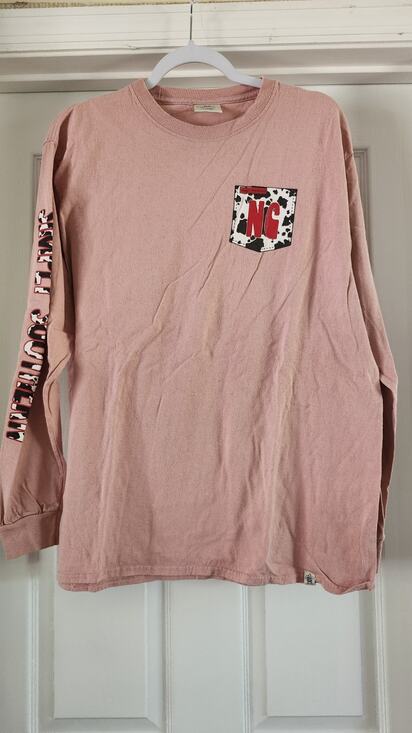 Simply Southern Tops - Simply Southern NC North Carolina Long Sleeve Pocket Pink Cow Print Large #598